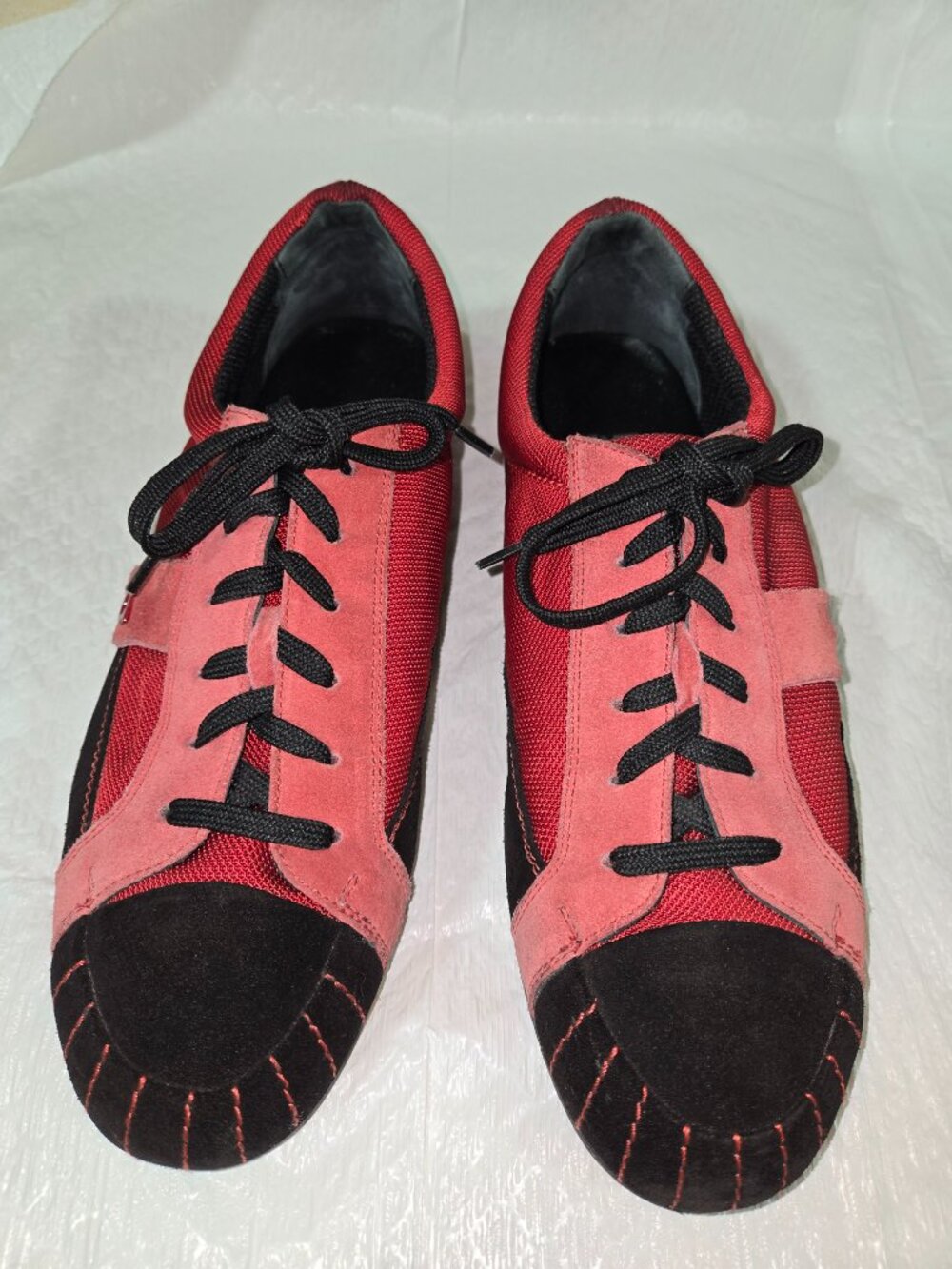 Salvatore Ferragamo Sport Red & Black Suede Mesh Sneakers Women's US 9 EU 39.5 - Picture 2 of 9